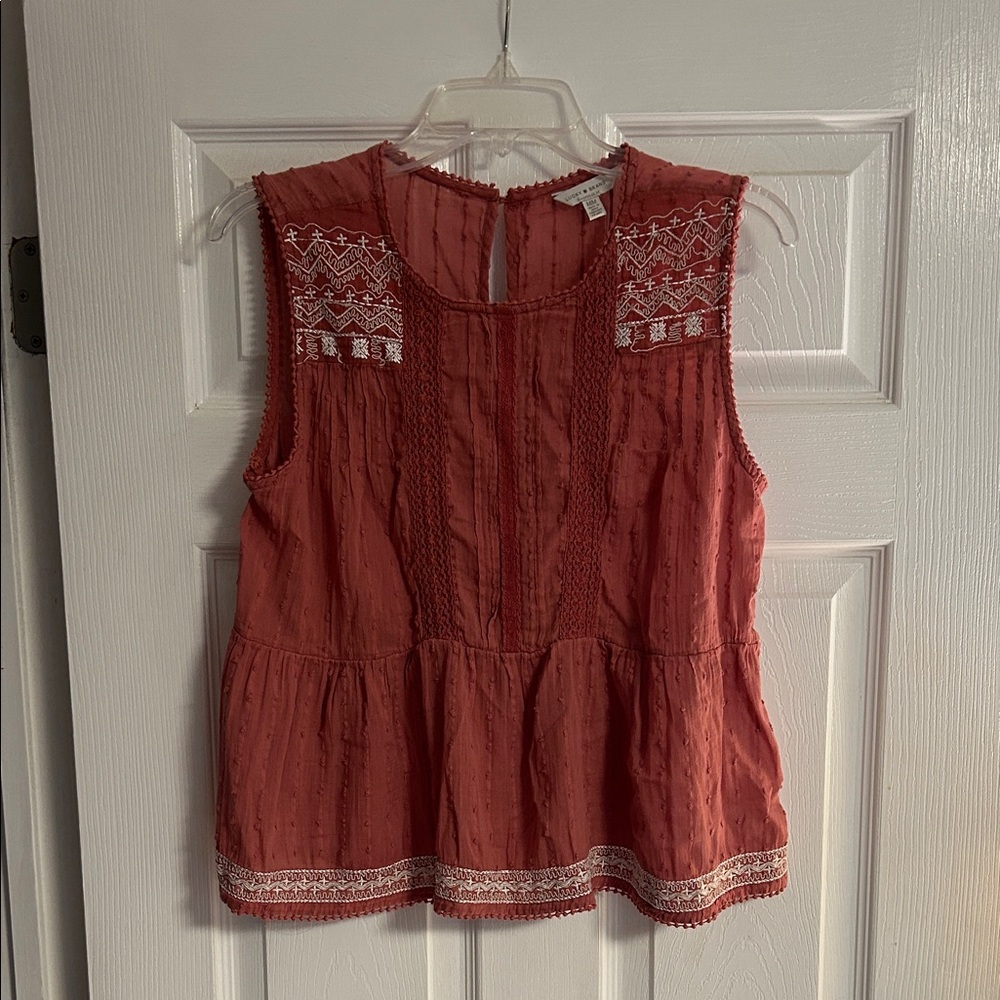 Lucky Brand Rust Embroidered Peplum Tank